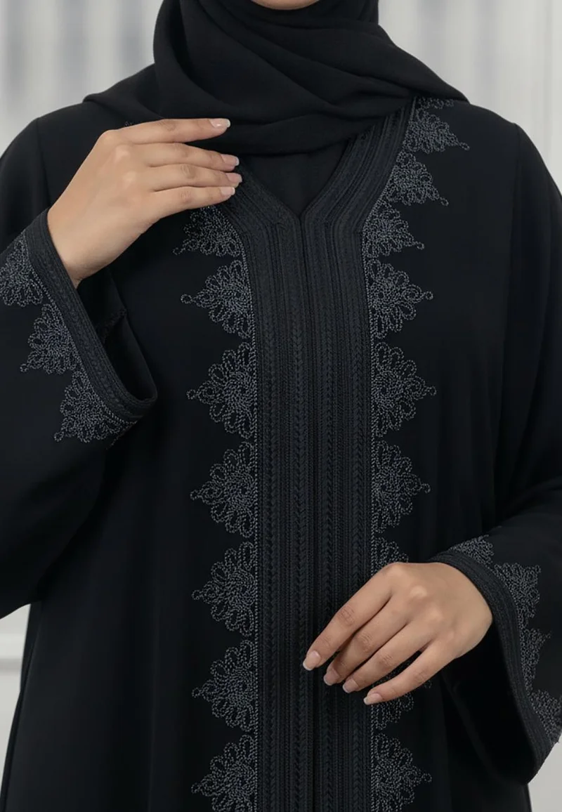 Nukhbaa Baroque Embroidered Abaya | Nida Fabric-913