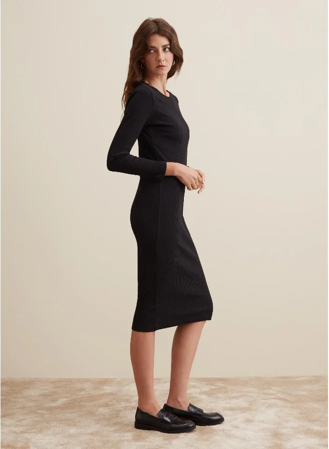 او في اس Ovs Ribbed Midi Dress With Long Sleeves