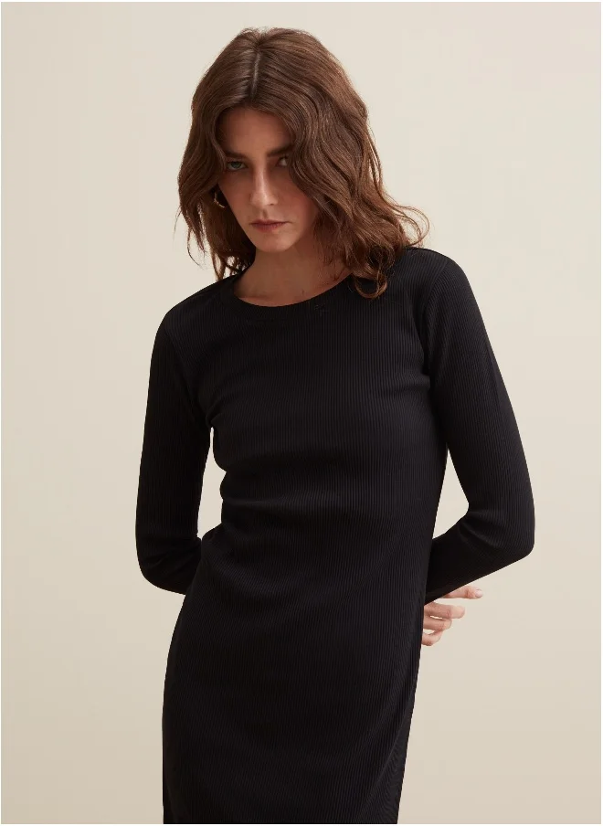 او في اس Ovs Ribbed Midi Dress With Long Sleeves