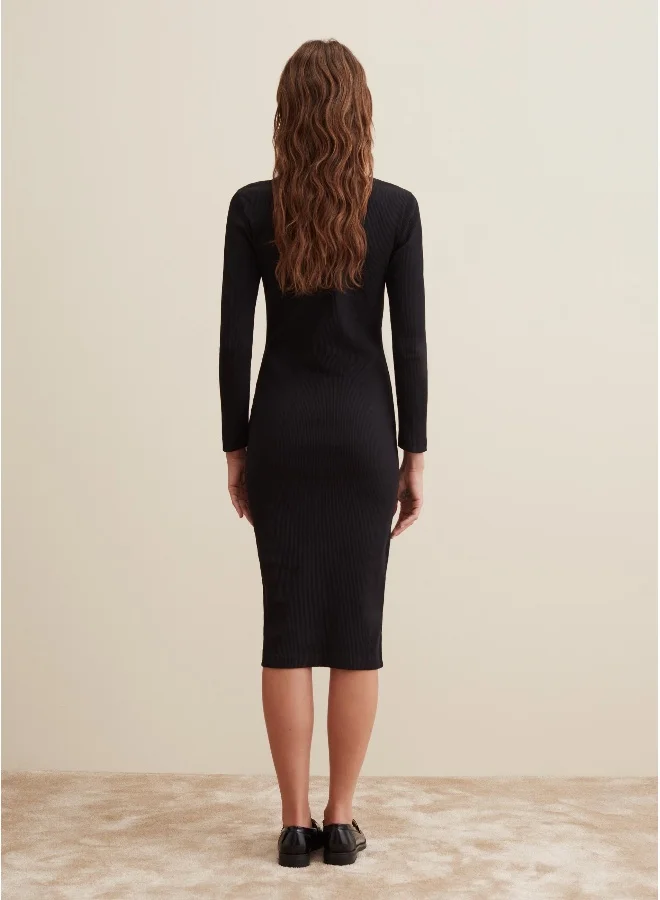 او في اس Ovs Ribbed Midi Dress With Long Sleeves