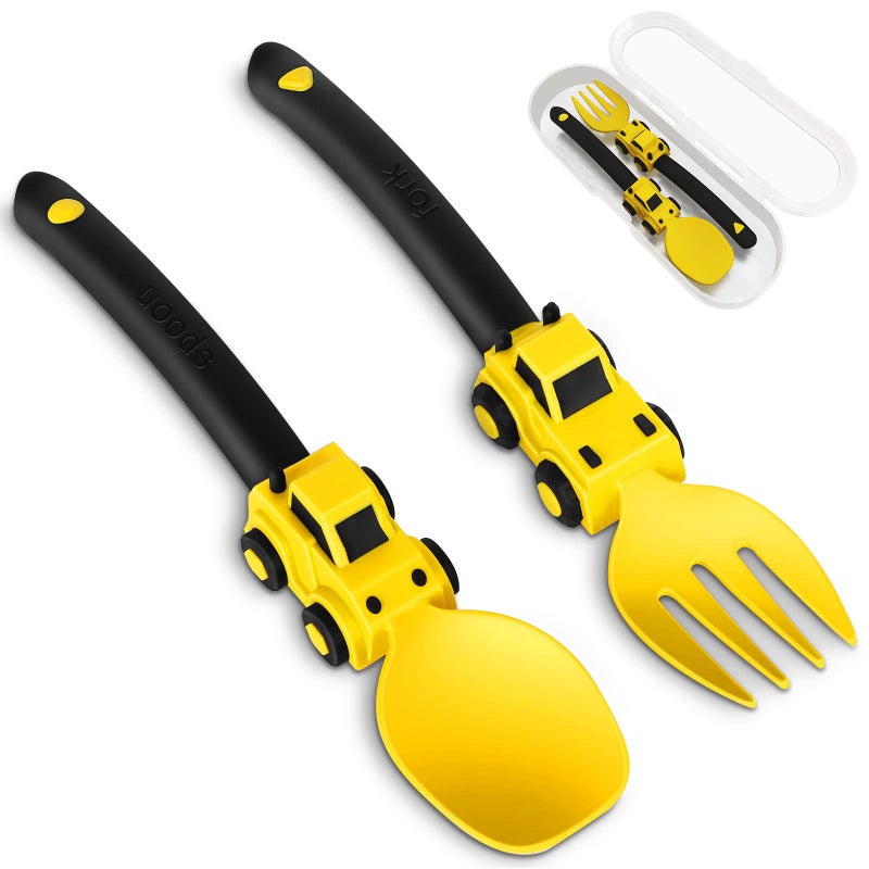 Deinyi Construction Toddler Utensils  Toddler Forks and Spoons  Kids Construction Truck Toys  Forks and Spoons Silverware Set  Christmas Birthday Gift Kids Toys for 1 2 3 4 5 year old Yellow