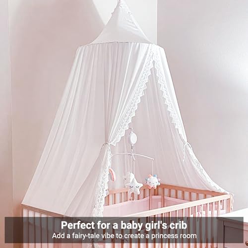 OldPAPA Kids Bed Canopy with Pom Pom Hanging Mosquito Net for Baby Crib Nook Castle Game Tent Nursery Play Room Decor，White - Image 5