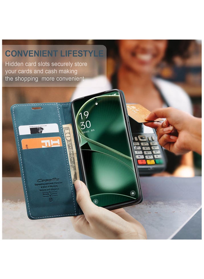 CaseMe Oppo Find X6 Pro Wallet Case Book Folding Flip Folio Case with Magnetic Kickstand Card Slots Protective Cover - Green - Image 5