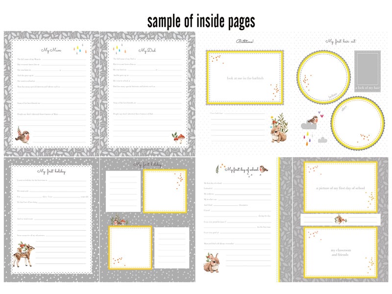 Holoary First 5 Years Baby Memory Book - 76 Colourful Illustrated Keepsake Journal Pages Record Book Album for Newborn Baby Boy or Girl, Woodland Animals Design - Image 4