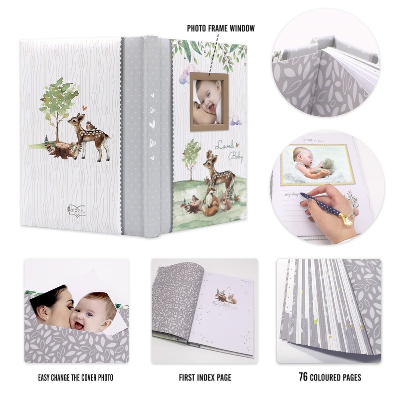 Holoary First 5 Years Baby Memory Book - 76 Colourful Illustrated Keepsake Journal Pages Record Book Album for Newborn Baby Boy or Girl, Woodland Animals Design - Image 3