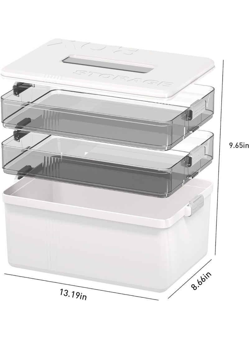 SYOSI Medicine Organizer Box with Handle, 3-Tier Portable First Aid Storage for Pills,Compact Medical Cabinets for Home, Office, Travel, Car & School Use, Multi-Compartment, Lightweight - Image 2