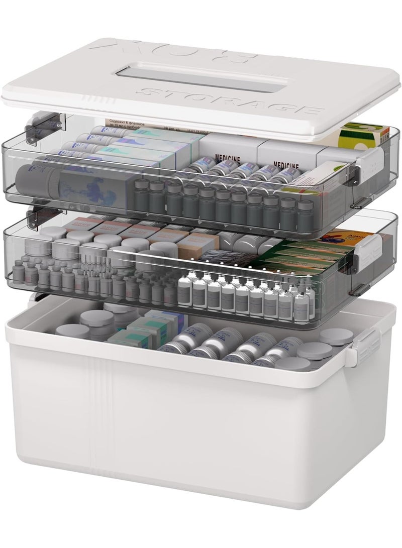 SYOSI Medicine Organizer Box with Handle, 3-Tier Portable First Aid Storage for Pills,Compact Medical Cabinets for Home, Office, Travel, Car & School Use, Multi-Compartment, Lightweight - Image 1