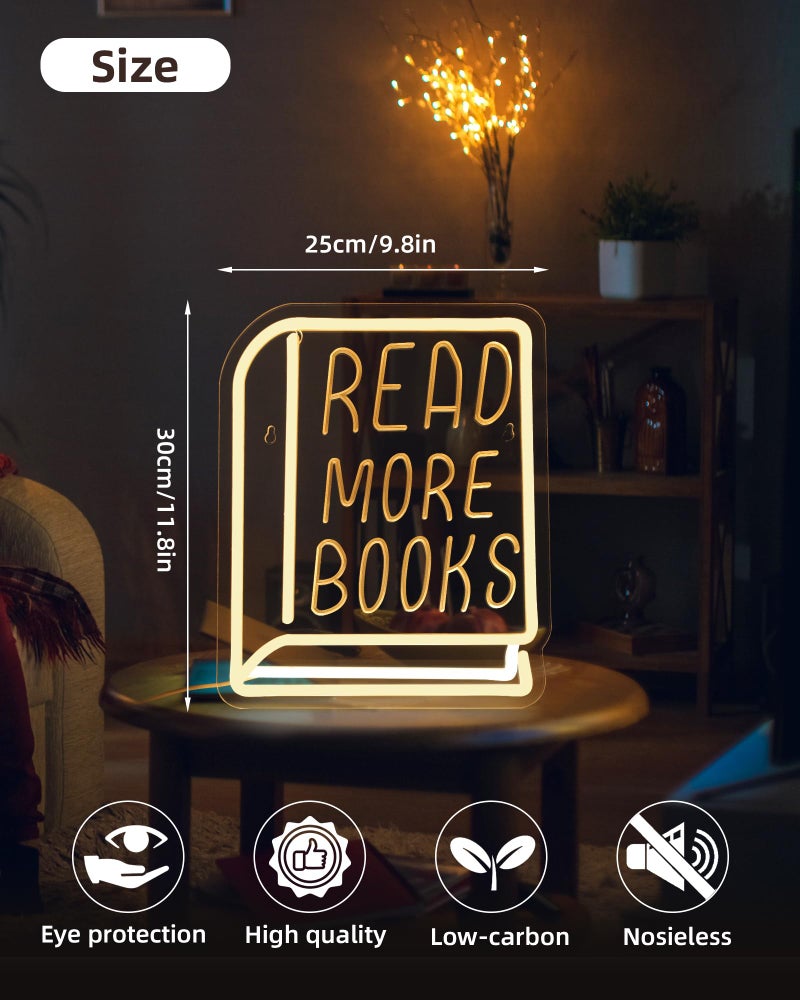 Sachie Read More Books Neon Sign - Dimmable Book Neon Lights LED Light Up Sign for Bedroom, Bookstore, Library, Study Room - Classroom and Museum Decoration (11.8"*10.6")"ï¼ˆ1packï¼‰ - Image 3