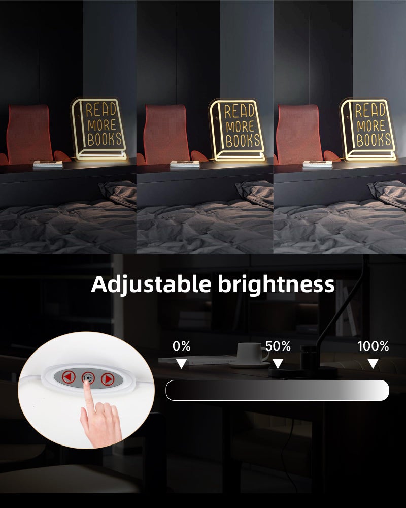 Sachie Read More Books Neon Sign - Dimmable Book Neon Lights LED Light Up Sign for Bedroom, Bookstore, Library, Study Room - Classroom and Museum Decoration (11.8"*10.6")"ï¼ˆ1packï¼‰ - Image 2