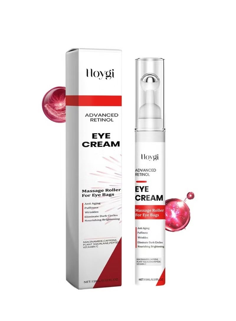 Hoygi Caffeine Eye Cream for Anti - Aging - Retinol, Niacinamide, Squalane, and Peptide Complex to Reduce Wrinkles, Dark Circles, Puffiness, and Fine Lines - Ice Roller For Under Puffy Eyes And Eye Bags - Image 1
