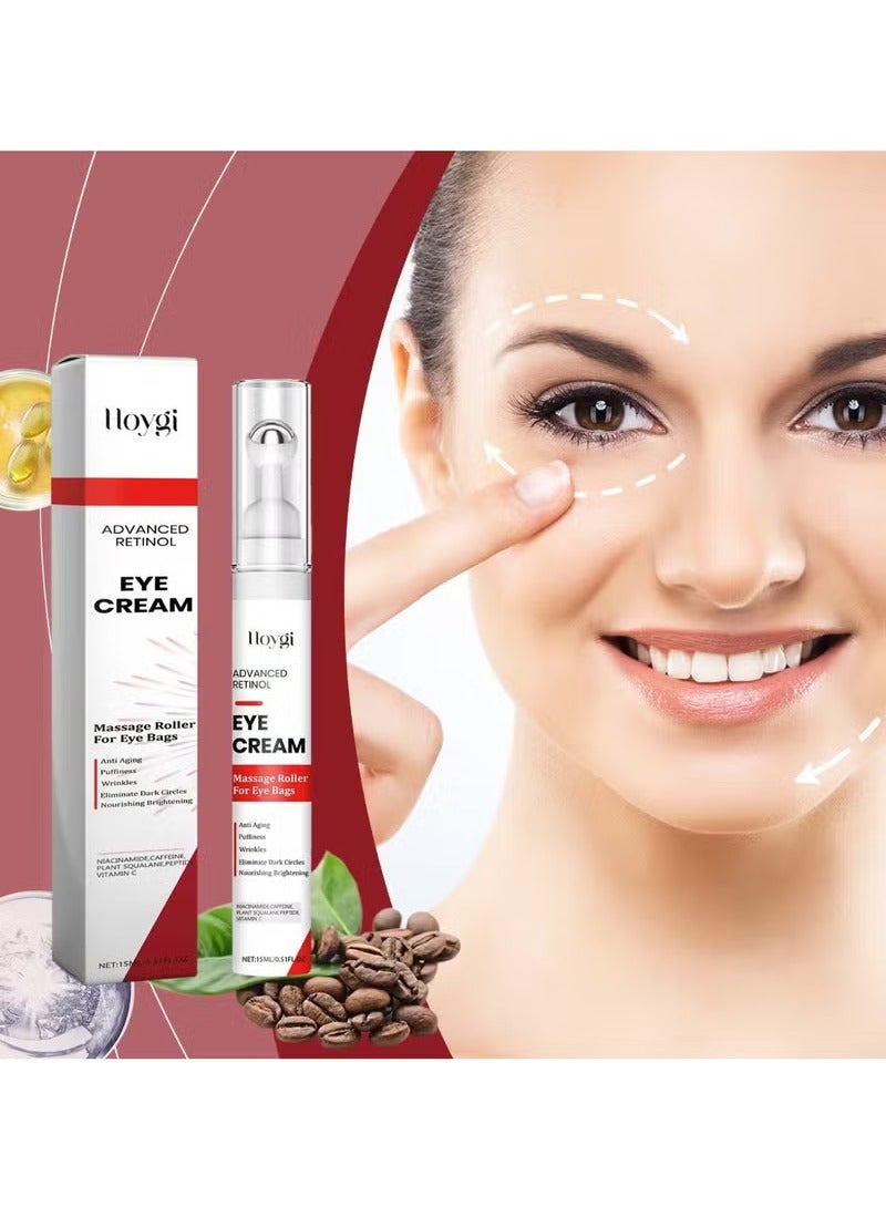 Hoygi Caffeine Eye Cream for Anti - Aging - Retinol, Niacinamide, Squalane, and Peptide Complex to Reduce Wrinkles, Dark Circles, Puffiness, and Fine Lines - Ice Roller For Under Puffy Eyes And Eye Bags - Image 2