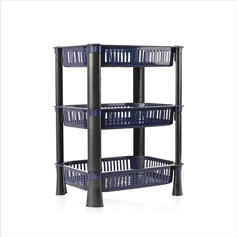 Kuber Industries Kuber Industries 3-Tier Plastic Fruits & Vegetable Rack for Kitchen | Stackable Grocery Organiser for Kitchen | Onion Potato Basket | Ideal for Spices, Snacks & Pantry Items | Blue  - Image 1