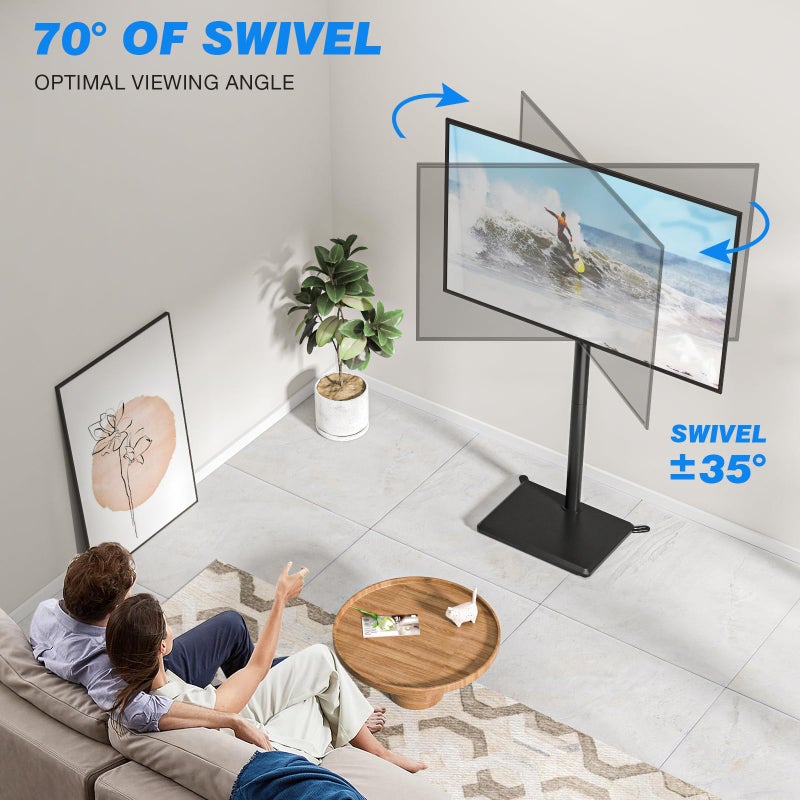 Rfiver Swivel Floor TV Stand with Mount for 32-60 inch TVs up to 88 lbs, Height Adjustable Tall TV Stand with Wood Base, Saving Space Design for Bedroom, Living Room and Corner, Max VESA 400x400mm - Image 3