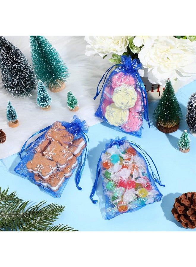 Roowest 100 Pcs Christmas Snowflake Organza Gift Bags 4 x 6 Inch Small Mesh Jewelry Pouches Mini Drawstring Candy Bags Goody Bag Organza Favor Bags for Christmas, Winter Party, Jewelry, Festival (Dark Blue) - Image 4