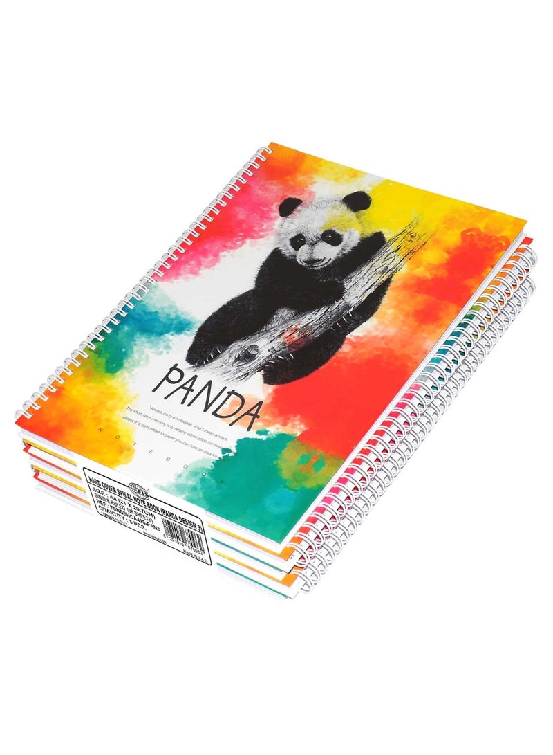 FIS 5 Pieces Spiral Hard Cover Notebook 96 Sheets A4 Panda Design - Image 1