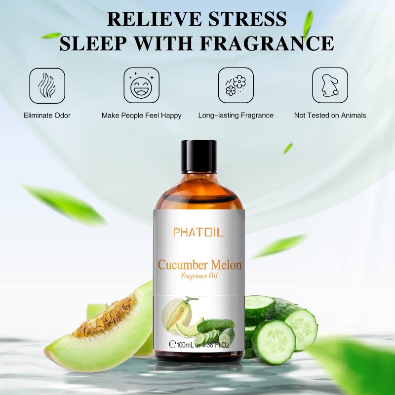 PHATOIL 3.38FL.OZ Cucumber Melon Fragrance Oils for Aromatherapy, Essential Oils for Diffusers for Home, Perfect for Diffuser, Yoga, Skin Care, DIY Candle and Soap Making - 100ml - Image 3
