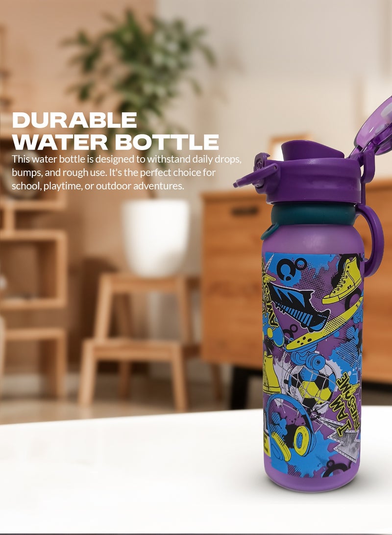 بيبي زجاجة مياه للأطفال سعة ٩٠٠ مل مع غطاء علوي قابل للطي، تصميم مبتكر وحبل حمل | حافظ على رطوبة جسمك مع زجاجة مياه مدرسية | زجاجة مياه للأطفال للأولاد والبنات، لون بنفسجي - Image 5