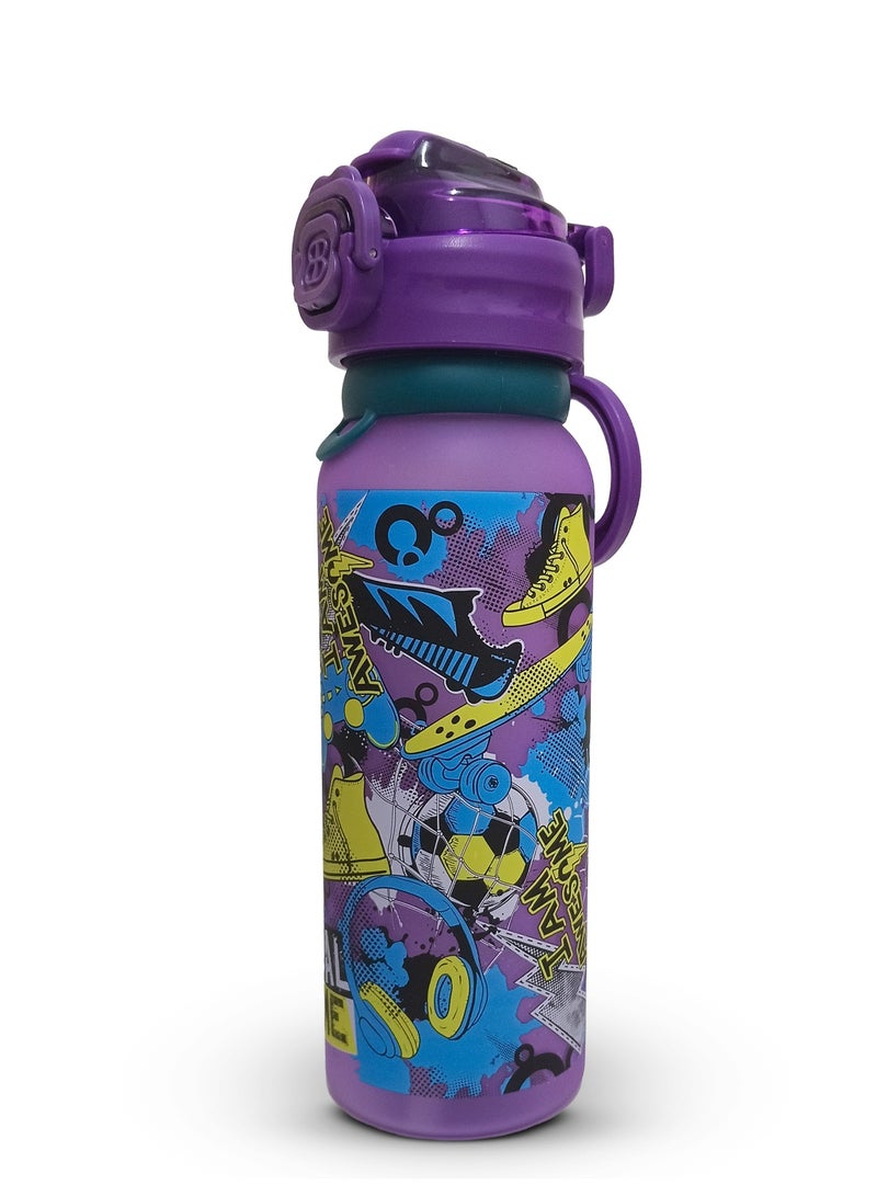 بيبي زجاجة مياه للأطفال سعة ٩٠٠ مل مع غطاء علوي قابل للطي، تصميم مبتكر وحبل حمل | حافظ على رطوبة جسمك مع زجاجة مياه مدرسية | زجاجة مياه للأطفال للأولاد والبنات، لون بنفسجي - Image 1