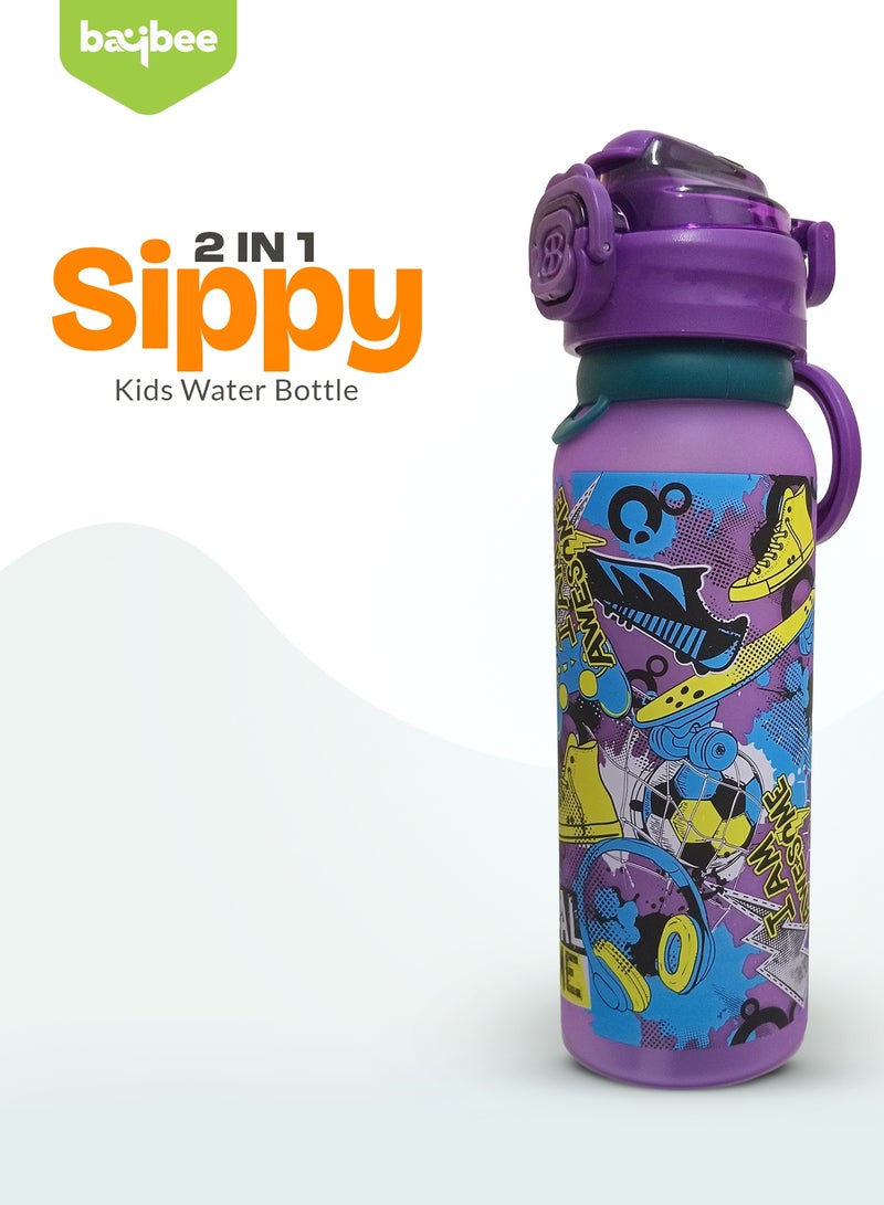 بيبي زجاجة مياه للأطفال سعة ٩٠٠ مل مع غطاء علوي قابل للطي، تصميم مبتكر وحبل حمل | حافظ على رطوبة جسمك مع زجاجة مياه مدرسية | زجاجة مياه للأطفال للأولاد والبنات، لون بنفسجي - Image 2