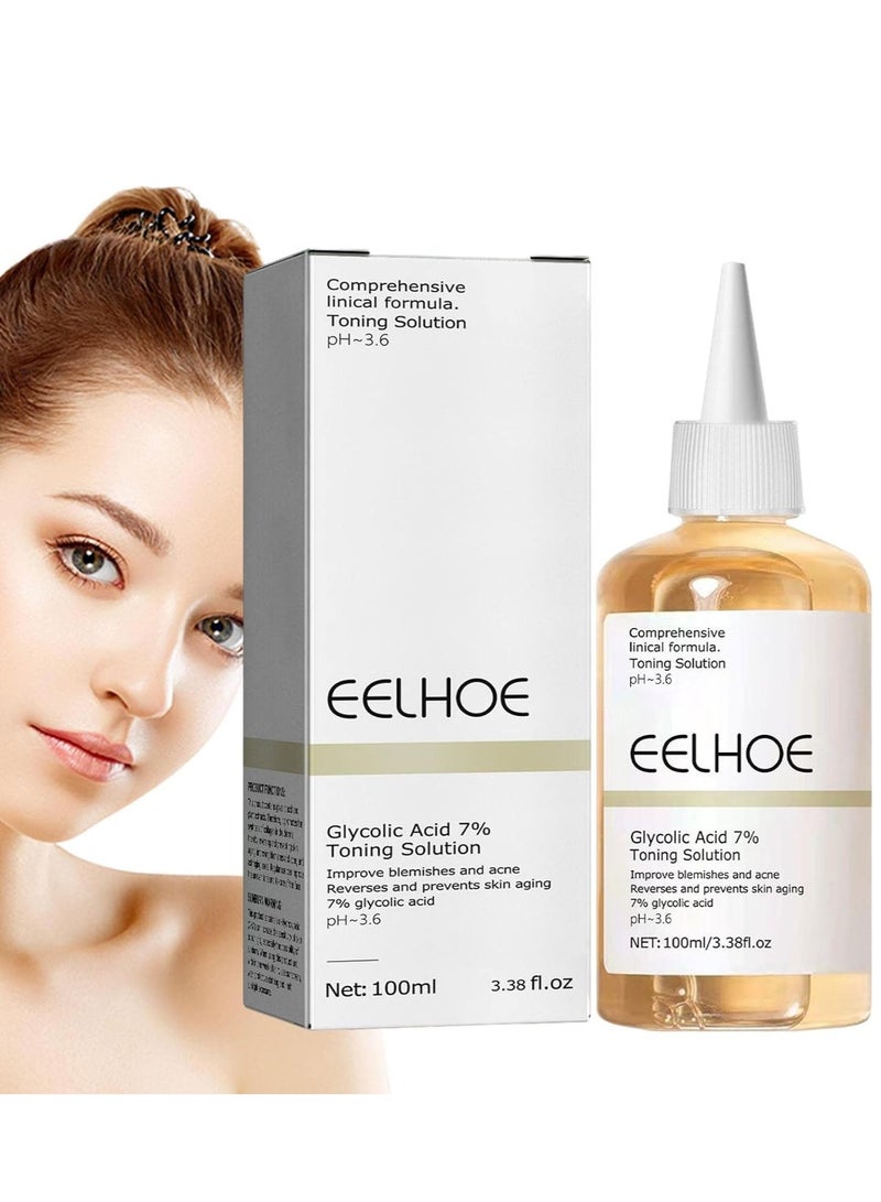 EELHOE 100 مل مزيل حب الشباب مضاد للشيخوخة وشد التجاعيد محلول شد الوجه العادي حمض الجليكوليك 7٪ - Image 1