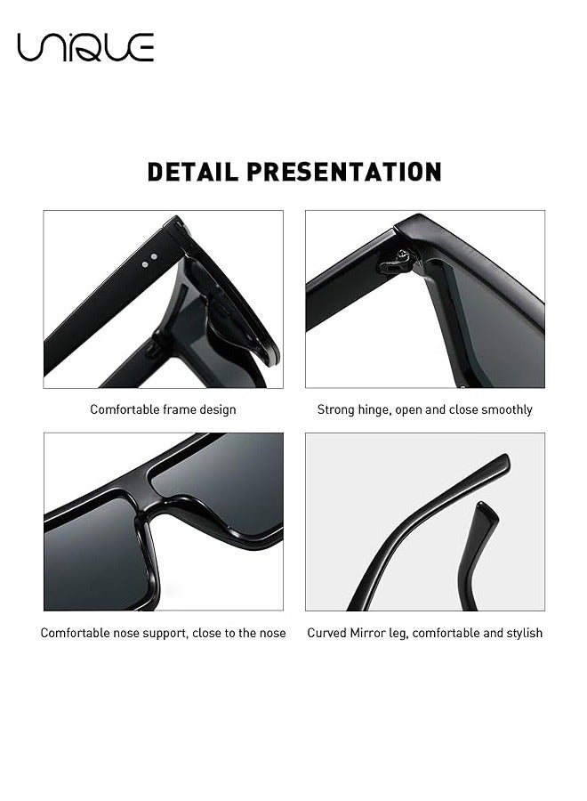 Unique 2Pcs Sun Glasses, Square Oversized Sunglasses for Women Men,UV Protection Anti Eyestrain Big Flat Top Fashion Shield Rimless Shades, for Driving Traveling, All-match Sunglasses(Black + White)  - Image 4