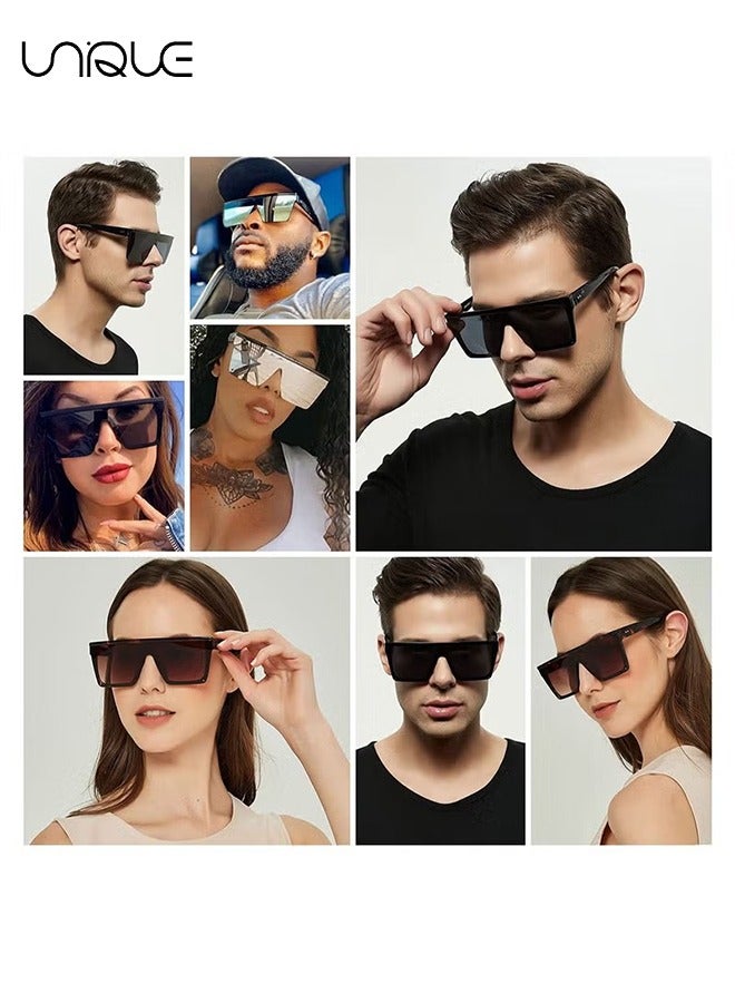 Unique 2Pcs Sun Glasses, Square Oversized Sunglasses for Women Men,UV Protection Anti Eyestrain Big Flat Top Fashion Shield Rimless Shades, for Driving Traveling, All-match Sunglasses(Black + White)  - Image 5