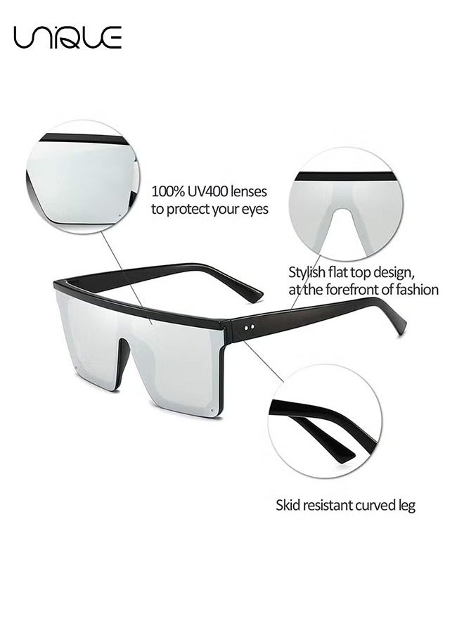 Unique 2Pcs Sun Glasses, Square Oversized Sunglasses for Women Men,UV Protection Anti Eyestrain Big Flat Top Fashion Shield Rimless Shades, for Driving Traveling, All-match Sunglasses(Black + White)  - Image 3