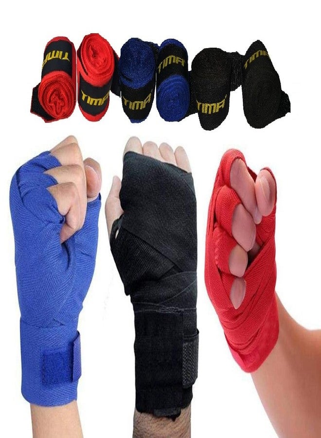 TIMA Semi-Elastic Cotton/Nylon Boxing Professional 108 Inch Hand Wraps for Boxing Kickboxing Muay Thai MMA - Pack of 3 (Multicolor) - Image 1