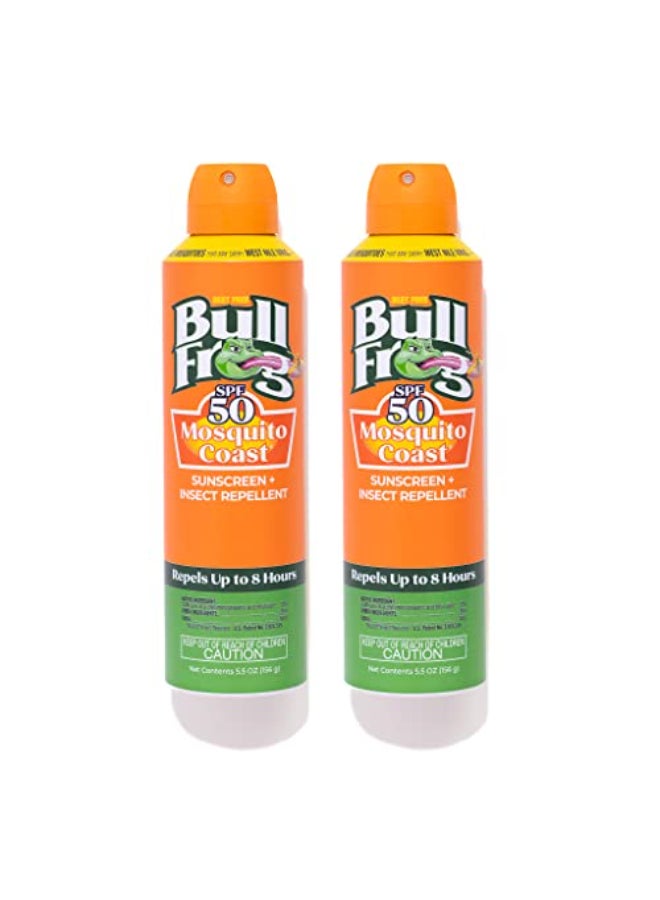 Bullfrog Mosquito Coast Sunscreen SPF50 Insect Repellant 55oz Continuous Spray 2pk - Image 1