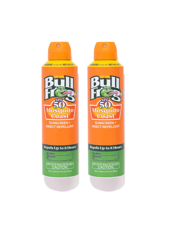 Bullfrog Mosquito Coast Sunscreen SPF50 Insect Repellant 55oz Continuous Spray 2pk - Image 2