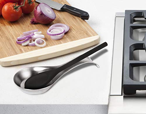 OGGI Stainless Steel Spoon Rest- Long Handle Holds Kitchen Utensils in Place, Great Spoon Rest for Counter, Stove Top, or Coffee Station; Kitchen Accessories, Utensil Rest, Stainless - Image 3
