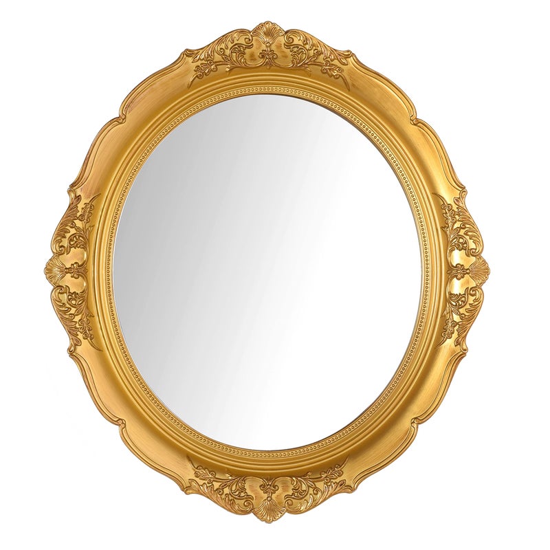Eaoundm 13.1 x 14.8 inchs Decorative Wall Mirror,Vintage Hanging Mirrors for Bedroom Living-Room Dresser Decor Oval (Gold) - Image 1