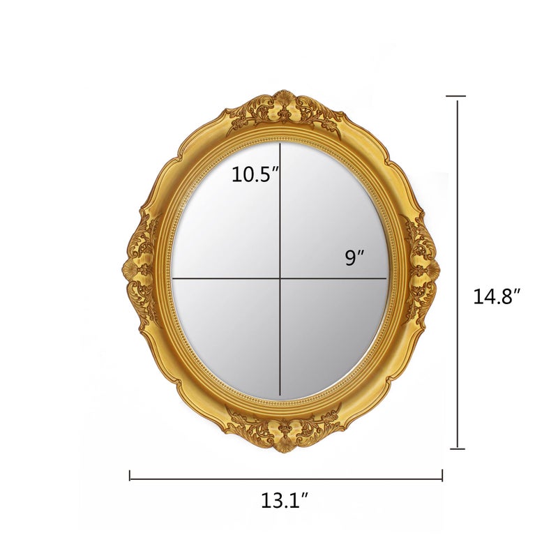 Eaoundm 13.1 x 14.8 inchs Decorative Wall Mirror,Vintage Hanging Mirrors for Bedroom Living-Room Dresser Decor Oval (Gold) - Image 4