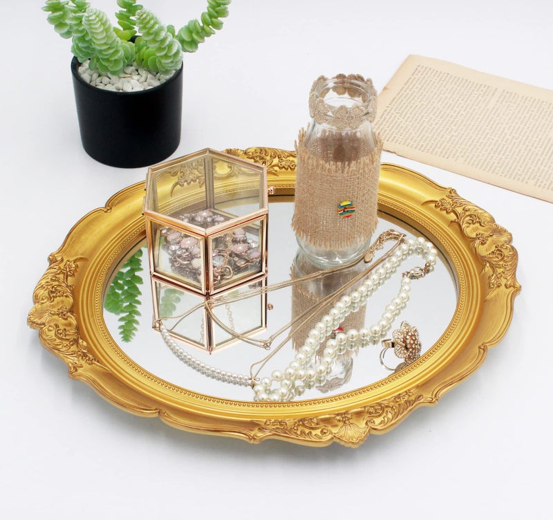 Eaoundm 13.1 x 14.8 inchs Decorative Wall Mirror,Vintage Hanging Mirrors for Bedroom Living-Room Dresser Decor Oval (Gold) - Image 3