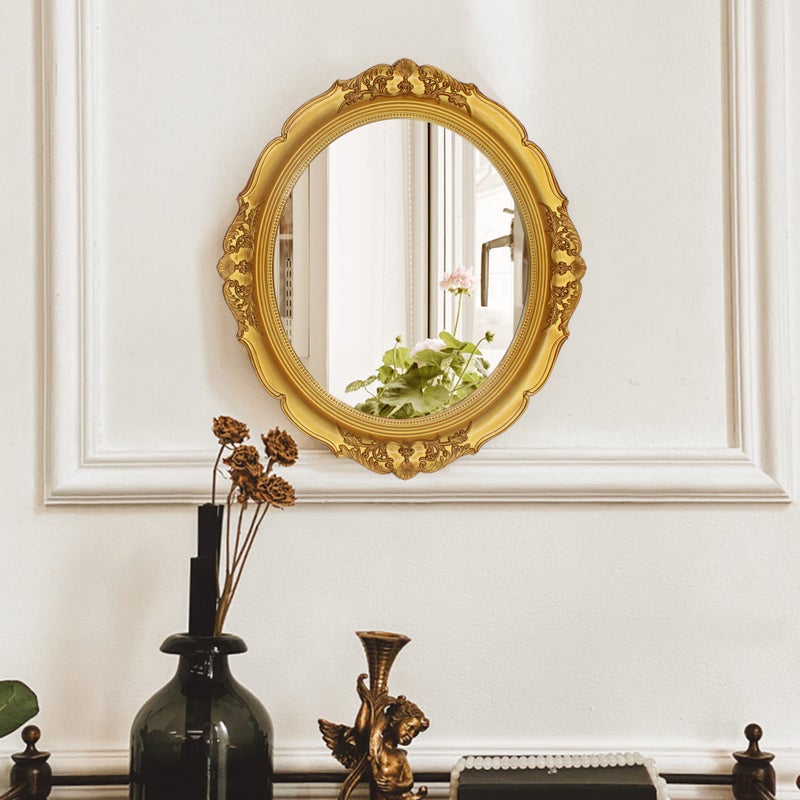 Eaoundm 13.1 x 14.8 inchs Decorative Wall Mirror,Vintage Hanging Mirrors for Bedroom Living-Room Dresser Decor Oval (Gold) - Image 2