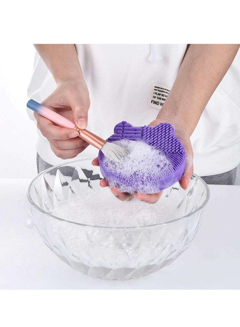 Generic Silicon Makeup Brush Cleaning Mat with Holder for Storage&Air Dry Brushes Bear Shaped Cosmetic Brush Cleaner Pad+Makeup Brush Dry Cleaned Quick Color Removal Sponge Scrubber Tool(Purple)  - Image 2