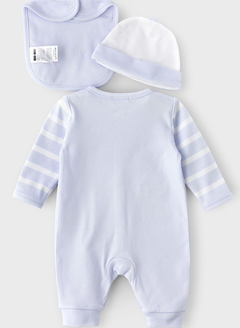 بوو بوو طقم بو بو كيدز  قطع - بدلة نوم، قبعة ومريلة قطن % - Image 2