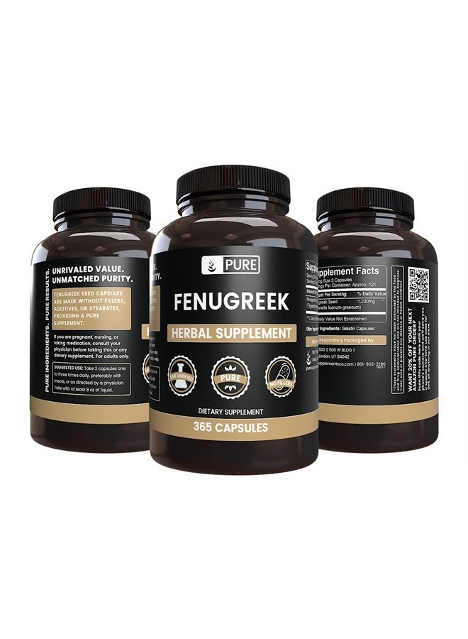 Pure Organic Ingredients Pure Original Ingredients Fenugreek (365 Capsules) No Magnesium Or Rice Fillers, Always Pure, Lab Verified - Image 1