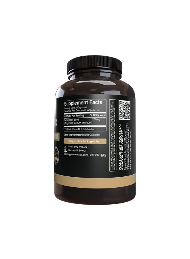 Pure Organic Ingredients Pure Original Ingredients Fenugreek (365 Capsules) No Magnesium Or Rice Fillers, Always Pure, Lab Verified - Image 2