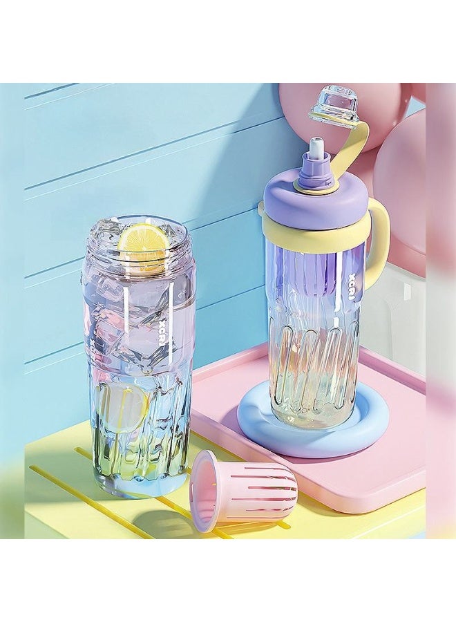 Water Bottle, 950ML Large Capacity Water Bottle with Cup Brush,Leak Proof Water Bottle With Straw,Sports Water Bottle,Clear Removable Drinking Bottle，Travel Portable Leakproof Drinkware Plastic Drink Bottle, BPA Free,Sports Canteen for Bike, Fitness, University, Outdoor, School, Gym，Monet Purple - Image 3