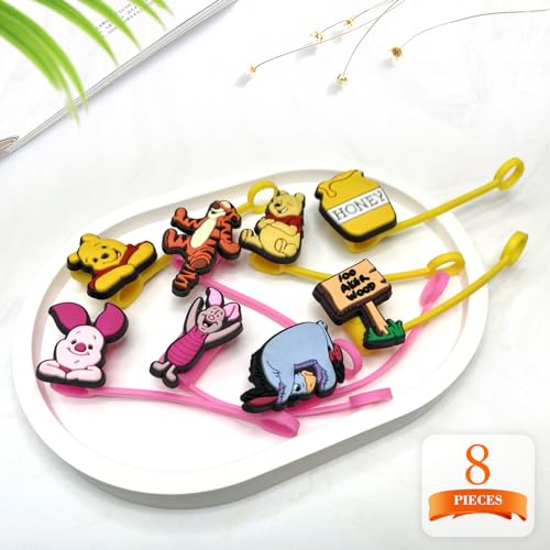 Nukuopa 8Pcs Cartoon Straw Cover for Tumbler Cap, Silicone Straw Topper, 10mm Drinking Straw Tip Covers for Accessories (Bear) - Image 5