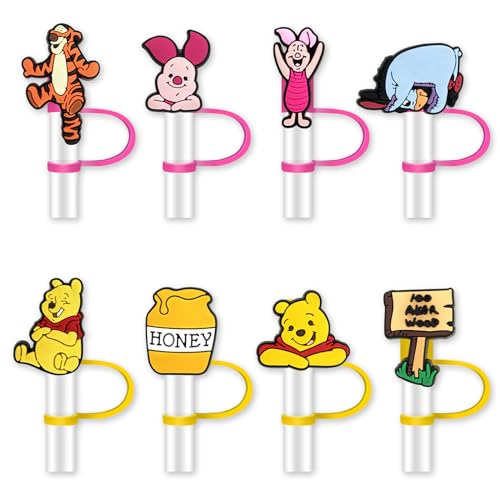Nukuopa 8Pcs Cartoon Straw Cover for Tumbler Cap, Silicone Straw Topper, 10mm Drinking Straw Tip Covers for Accessories (Bear) - Image 1