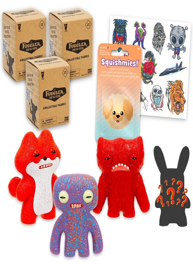 Fuggler مجموعة صناديق فاجلر المحشوة للفتيات - حزمة 3 شخصيات فاجلر، بالإضافة إلى ملصق والمزيد | مجموعة محشوة غامضة مضحكة وقبيحة للأولاد، الأطفال - Image 1