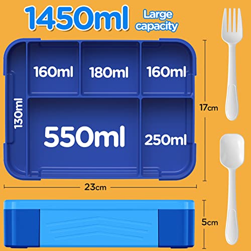 Jelife Bento Lunch Box for Kids - 1450ml Leakproof Kids Bento Box 6 Compartments Toddler Lunch boxes with Silverware for Back to School, Reusable LunchBox Snack Container for Daycare - Image 5
