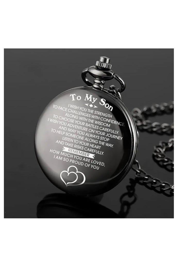 ياش ساعة جيب ياش فينتاج من سون كوارتز سوداء اللون مع سلسلة وتغليف كلاسيكي - هدية مثالية - Image 5