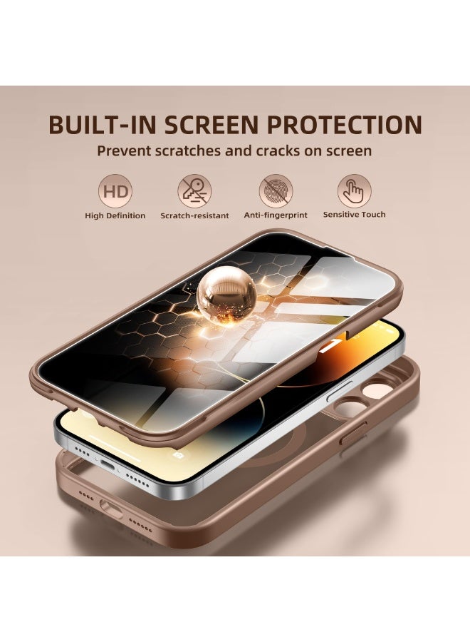 بيرفي جراب مغناطيسي لهاتف iPhone 14 Pro Max، متوافق مع MagSafe، واقي شاشة مدمج للخصوصية وحماية مطورة للكاميرا، جراب هاتف كامل الجسم مضاد للتجسس ومقاوم للصدمات لهاتف 14 Pro Max 6.7 بوصة، بني - Image 3