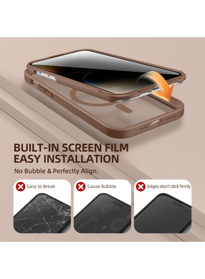 بيرفي جراب مغناطيسي لهاتف iPhone 14 Pro Max، متوافق مع MagSafe، واقي شاشة مدمج للخصوصية وحماية مطورة للكاميرا، جراب هاتف كامل الجسم مضاد للتجسس ومقاوم للصدمات لهاتف 14 Pro Max 6.7 بوصة، بني - Image 5