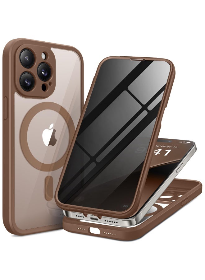 بيرفي جراب مغناطيسي لهاتف iPhone 14 Pro Max، متوافق مع MagSafe، واقي شاشة مدمج للخصوصية وحماية مطورة للكاميرا، جراب هاتف كامل الجسم مضاد للتجسس ومقاوم للصدمات لهاتف 14 Pro Max 6.7 بوصة، بني - Image 1