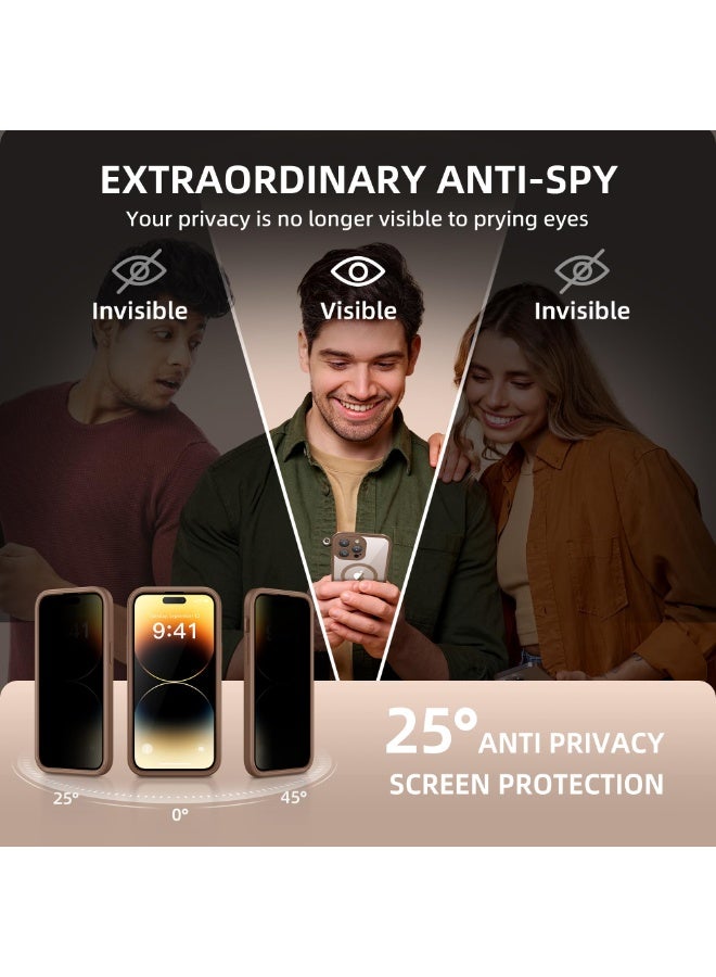 بيرفي جراب مغناطيسي لهاتف iPhone 14 Pro Max، متوافق مع MagSafe، واقي شاشة مدمج للخصوصية وحماية مطورة للكاميرا، جراب هاتف كامل الجسم مضاد للتجسس ومقاوم للصدمات لهاتف 14 Pro Max 6.7 بوصة، بني - Image 2