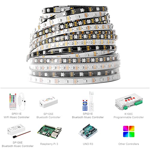 BTF-LIGHTING WS2812B IC RGB 5050SMD Pure Gold Individual Addressable LED Strip 3.28FT 144LED 144Pixel/m Flexible Full Color IP30 DC5V for DIY Chasing Color Project(No Adapter or Controller) - Image 5